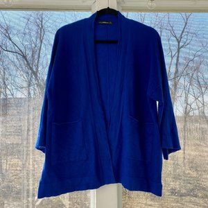 Zara Knit Women's Open Front Cardigan Sweater Small 3/4 Sleeves Royal Blue